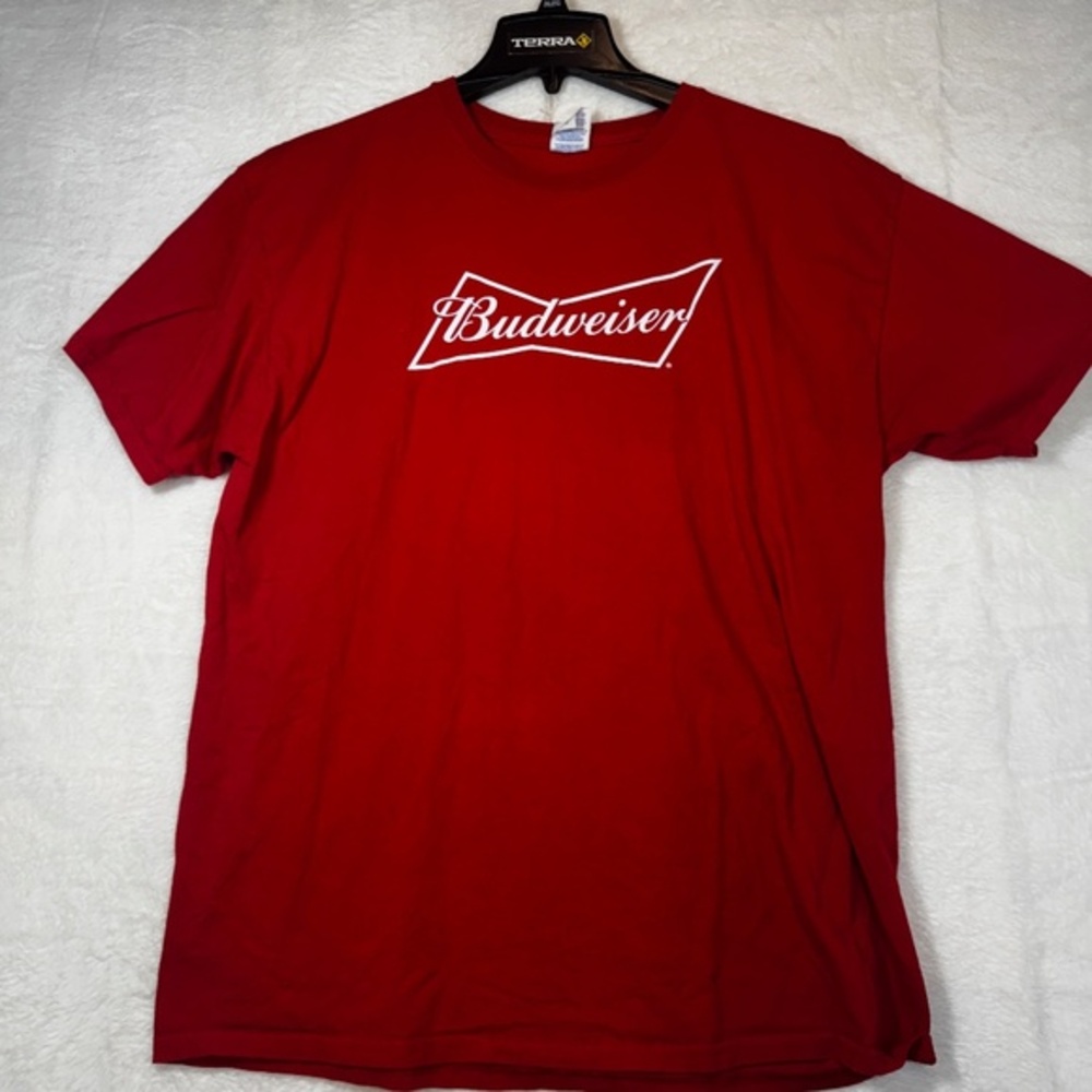 Jerzees T-Shirt Mens Size XL Red Budweiser Beer 100% Cotton Crew Neck